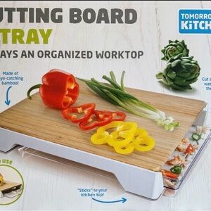 Bamboo Cutting Board with Tray - Natural and White